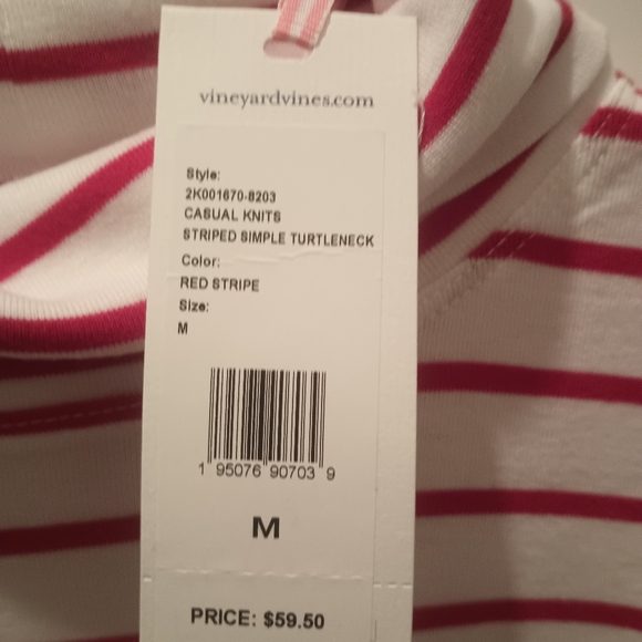 Vineyard Vines red and white striped long sleeve turtleneck medium - Picture 3 of 4